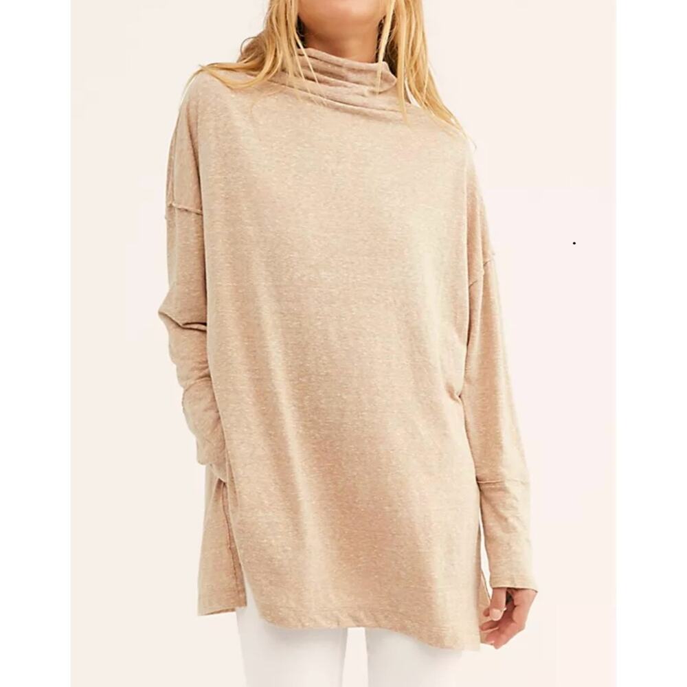 Free People Oversized Tunic Sweatshirt in Beige